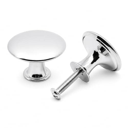 Image of QZKJQDD 2 Pack Cabinet Knobs, Single Hole Cupboard Knobs, Aluminum Alloy Cabinet with Screws, 30mm Round Furniture Door for Kitchen Wardrobes Bathroom Home Decoration (Chrom)