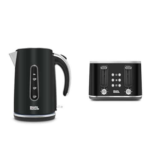 Image of Morphy Richards Motive Kettle and Toaster Bundle, 1.7 3Kw Rapid Boil Kettle & 4 Slice Toaster, Removable Crumb Tray and Variable Browning, Black, 102801 | 242801