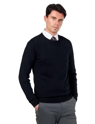 Image of Mens Pure Cotton Black Round Crew Neck Jumper Classic Fine Knit Lightweight Pullover Sweater [JUMPER-CREW-NECK-542-BLACK-2XL]