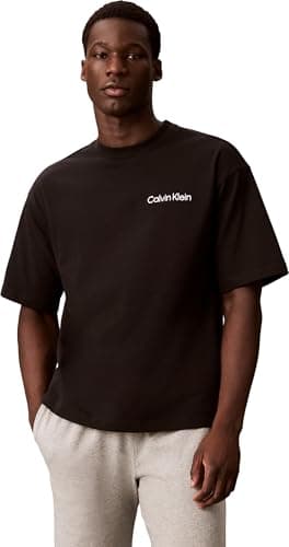 Image of Calvin Klein Men’s Short Sleeve Crew Neck Wide Fit T-Shirt, Black (Black), M