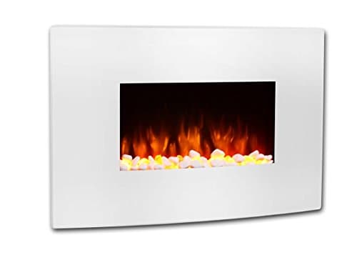 Image of Endeavour Fires Egton 36” Wall Mounted Electric Fire with White Curved Glass, 13 Colour LED Mood Lighting, 1 & 2kW Heater, Realistic Flame Effect & 7-Day Remote Control
