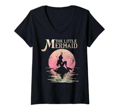 Image of Womens Disney The Little Mermaid Ariel Rock Moon Silhouette V-Neck T-Shirt