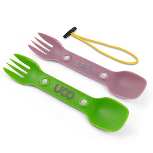 Image of UCO Recycled ECO Utility Spork 3-in-1 Combo Spoon-Fork-Knife Utensil, 2-Pack, Green & Lavender