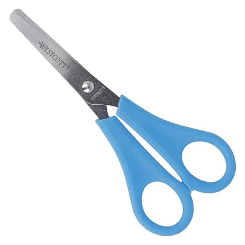 Image of Westcott Children's Scissors, Blue, Right-Handed | Scissors with Integrated 5 cm Scale | Craft Scissors, 13 cm (5"), Ideal for Children's Hands | Rounded tip | E-21592 00