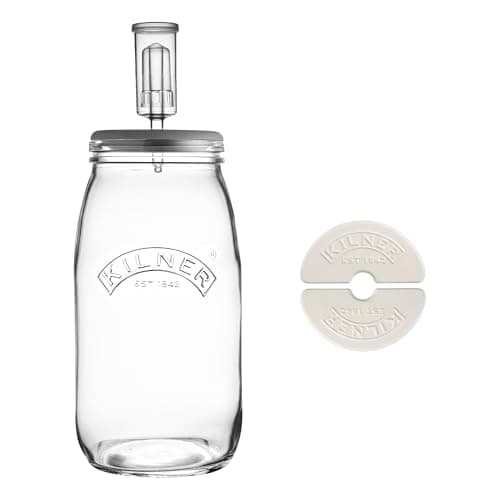 Image of Kilner 3 Litre Fermentation Set Airtight Glass Jar with Silicone Lid, Air Lock, Ceramic Weights & Recipe, Booklet Ideal for Sauerkraut, Kimchi & Pickles