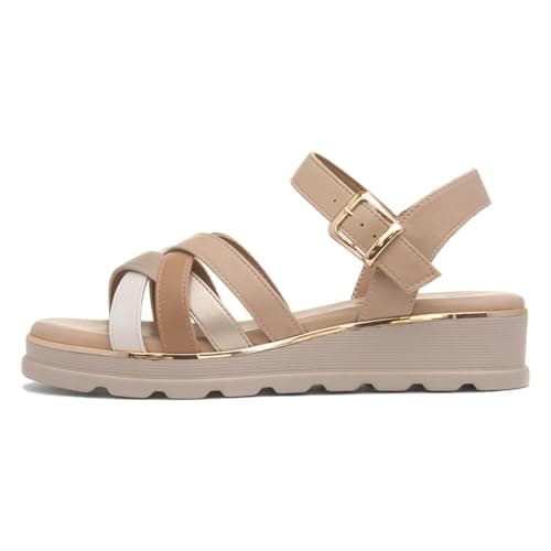 Image of Lunar Ohio Womens Beige Strappy Wedge Sandal - Size 3 - Beige
