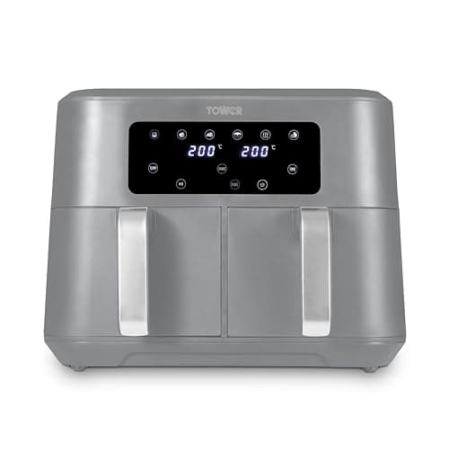Image of Tower T17137CGRY Vortx 8.5L Dual Basket Air Fryer with Dual Cook Function, 2400W, Grey & Chrome
