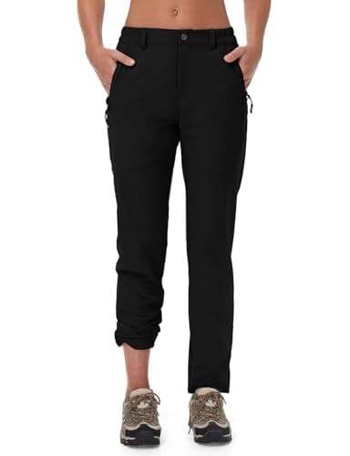 Image of Rdruko Womens Hiking Trousers Lightweight Quick Dry Outdoor UPF30+ Walking Pants Elastic Waist Ladies Work Trousers with 3 Zip Pockets(Black M)