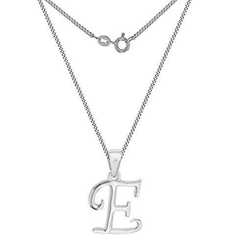 Image of Tuscany Silver Women's Sterling Silver Rhodium Plated Diamond Initial E Pendant on Curb Chain of 46 cm/18 inch
