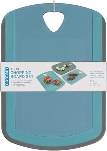 Image of Chef-Aid Nesting Chopping Board Set [3 Pieces – BPA Free Plastic] – Space Saving Design, Dishwasher Safe – Blue & Grey Cutting Boards for Fruit & Vegetables