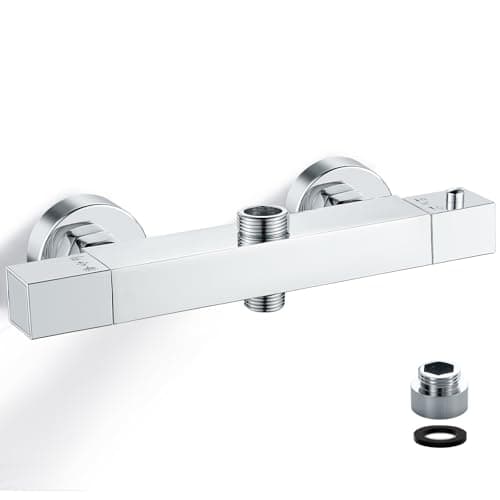 Image of Square Thermostatic Shower Mixer Bar Two Outlet, Brass Twin Outlet Shower Mixer Bar Valve with TOP 3/4" BSP (26.4mm) + Bottom 1/2" BSP (21mm)