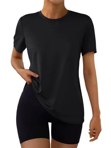 Image of Suncife Women Workout Tops Short Sleeve Gym Shirts Summer Athletic Yoga Loose Fit Tshirts (Black,M)