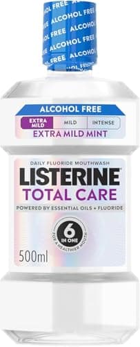 Image of Listerine Total Care Extra Mild Taste (Alcohol Free) Antibacterial Mouthwash (500ml), Dye Free Formula & Soothing Fresh Mint Flavour with 6-in-1 Benefits
