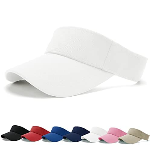 Image of BLURBE Sun Visor Cap - Women Ponytail Baseball Cap, Sport Outdoor Plain Visor Hat, Adjustable Twill Golf Tennis Hats White
