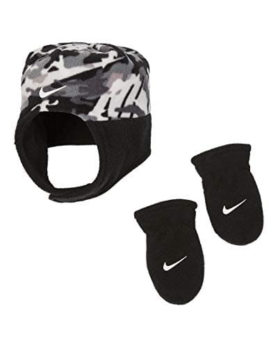 Image of Nike Baby Trapper Hat and Mittens 2 Piece Set (Grey(6A2779-G33)/Camo, 12-24 Months)
