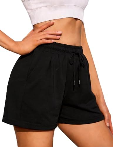 Image of Litherday Women’s Running Shorts Gym Jogger High Waisted Cotton Casual Athletic Lounge with Pockets Rolled Hem for Workout Summer Hiking Casual Black L