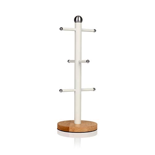 Image of Swan SWKA17510WHTN Nordic Scandi Mug Tree with Non-Slip Bamboo Base, Cotton White, Steel