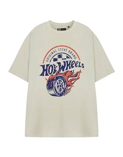 Image of Hot Wheels Mens Short Sleeve T-Shirt | Original Stunt Graphic Tee in Oatmeal | Vintage Logo Apparel | Retro Racing Theme Top for Men Beige