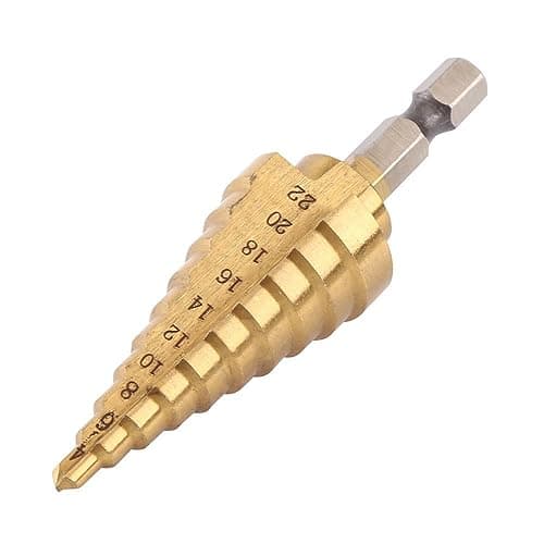 Image of Shallho 1/4 Inch Hexagon Shank 4-22 mm Titanium Coated Spiral Grooved Step Drill Bit HSS Step Drill Bit for Plastic Wood Metal Multi-Hole Taper Drill
