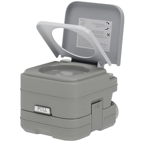 Image of HOMCOM 10L Portable Toilet for Adults, Outdoor Camping Toilet with 2 Detachable Tanks & Push-Button Operation, Compact Outdoor Travel Potty Loo with Lid, Seat for Fishing, Hiking, Picnic, Grey