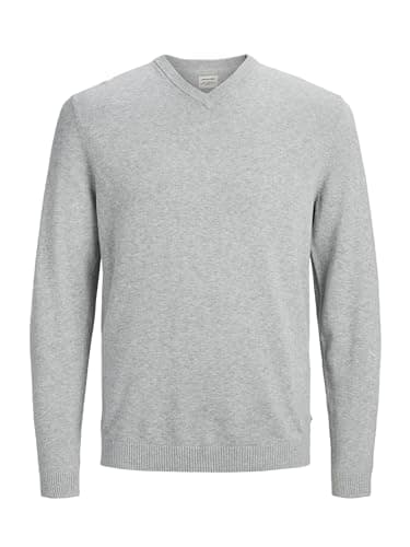 Image of Jack & Jones Men's Jjebasic Knit V-Neck Noos Pullover - Grey - Medium