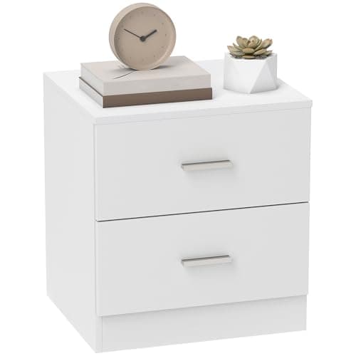 Image of HOMCOM Bedside Table with 2 Drawers, Modern Nightstand, Cabinet Drawers Side Storage Unit for Bedroom, Living Room, White