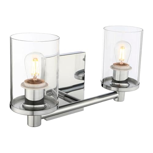 Image of Yosoan 2 Lights Modern Vintage Wall Light, Industrial Vanity Lighting with Glass Lampshade, Double Wall Lamp Indoor Home Lights Fixture, Up Candle Light for Bedroom, Kitchen, Living Room (Chrome)