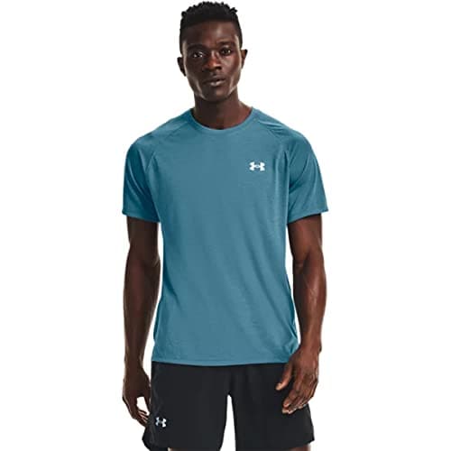 Image of Under Armour Men's UA Streaker SS Breathable Sports Shirt, Short Sleeve Men's T-Shirt with Slim Fit, Blue Flannel (597) / Reflective, L