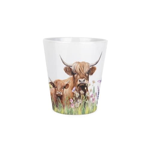 Image of Purely Home Highland Cow & Calf Plant Pot - Grow Your Own Herbs Planter Farmhouse Gift for Gardeners - Small Ceramic Indoor Plant Pot with Drainage Hole - 9cm Diameter Flower Pot