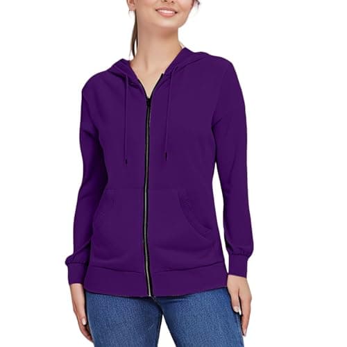 Image of Ladies Hoodies with Zip Casual Soft Womens Hoodie Zip up Lightweight Hoodie Soft Casual Womens Zip up Hoodies Women's Fashion 30th Birthday Gifts for Women Deals Purple