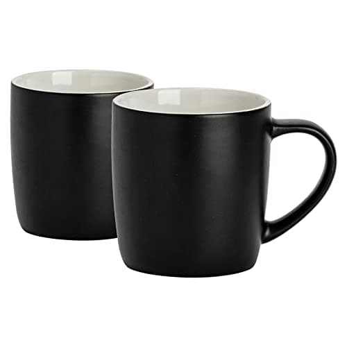 Image of Argon Tableware Coloured Coffee Mugs - Matte Black - 350ml - Pack of 2 - Matt Ceramic Stoneware Latte Cappuccino Cups Hot Chocolate Cups Colourful Mug Set with Handle