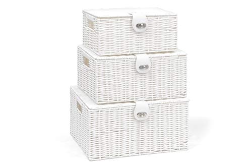 Image of ARPAN Set of 3 Resin Woven Storage Basket Box with Lid & Lock (White)