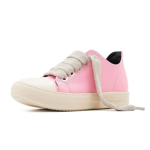 Image of ATBELL Womens Low Top Sneakers Jumbo Lace Up Fashion Walking Shoes White Black Canvas Shoe Unisex, Pink, 5