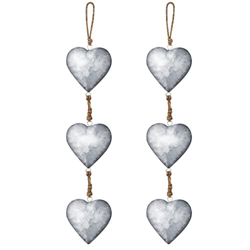 Image of Moxweyeni 2 Pieces Metal Heart Wall Decor Galvanized Heart Hanging Sign Valentine's Day Rustic Wall Hanging Art for Home Indoor Outdoor (Silver)