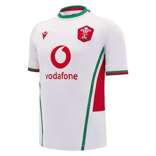 Image of Macron Wales WRU 2024/25 Adults Six Nations Away Rugby Shirt (UK, Alpha, L, Regular, Regular, White)