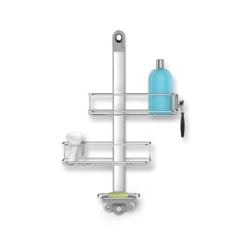 Image of simplehuman BT1098 Medium Adjustable Shower Caddy, Hanging Bathroom Shelf Storage Organiser, Suction Cups, No Drilling, Rustproof, Adjustable Shelves, Storage Hooks, Quick-Dry Soap Dish