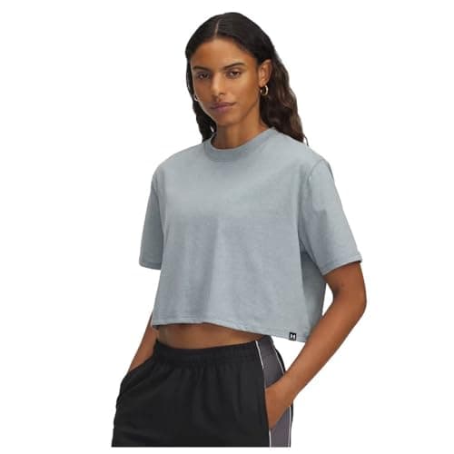 Image of Under Armour Women's Rival Short Sleeve T-Shirt, Jasper Blue Light Heather/Black/White, XS