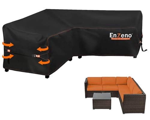Image of Enzeno Garden V-Shape Furniture Cover Waterproof,420D Heavy Duty Oxford Fabric Outdoor Rattan Corner Sofa Cover with Waterproof Tape (215 * 215 * 87cm)