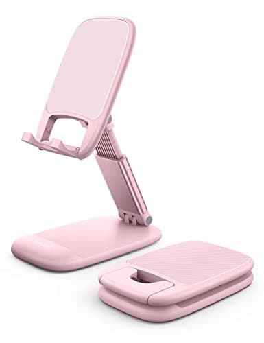 Image of Lamicall Adjustable Phone Stand for Desk - Foldable Phone Holder Cradle Dock for iPhone 17 16 15 14 Pro Max Plus Air, 13 12 Pro Max Mini, 11 Pro, Xs, XR, X, 8, Samsung S23, 4"-8" Mobile Phones - Pink