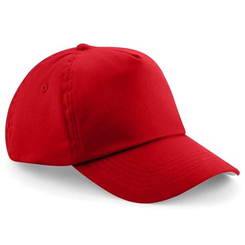 Image of HiFEN® Unisex Kids 5 Panel Pre-Curved Plain Adjustable Baseball Cap Outdoor Summer Sun Hat Red