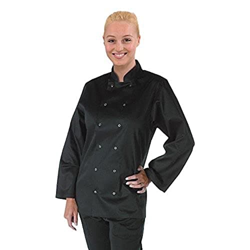 Image of Whites Vegas Unisex Chef Jacket Long Sleeve Black, Size M - Easy Clean, Double-Stitched Restaurant Uniform, Workwear A438-M