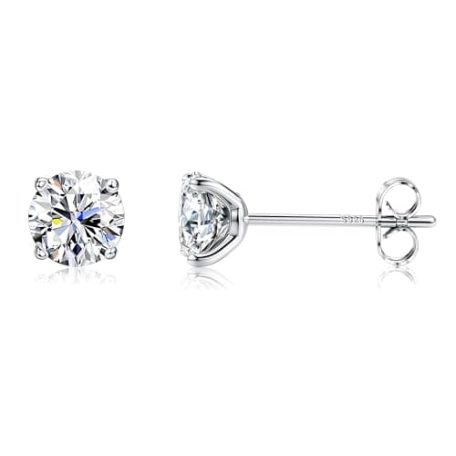 Image of MILACOLATO 925 Sterling Silver CZ Stud Earrings For Women Men, Long Post Cubic Zirconia Aurora Rainbow Stud Earrings, Silver Plated Tiny CZ Sleeper Earring Stud Hypoallergenic White
