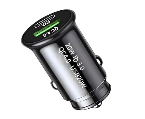 Image of USB C Car Charger 20W PD Fast USB and QC 4.0 Dual Port Car Charger Cigarette Lighter Compatible with iPhone 15Pro/14/13 Samsung S24/S23/S22 and more