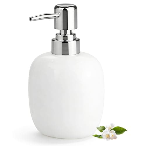 Image of White Ceramic Soap Dispenser - 450ml Hand Soap Dispenser with Long Spout Refillable Shampoo Lotion Dispenser Elegant Square Design for Bathrooms Kitchens Hotels