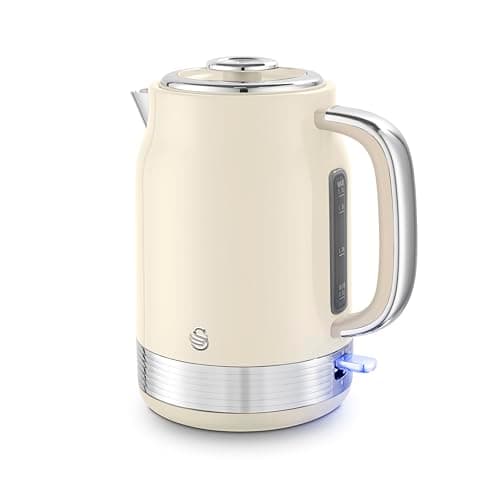 Image of Swan SK19025C Retro Jug Kettle, Rapid Boil, Removable Limescale Filter, Easy Pour, 360 Degree Base, Water Indicator Window and Boil Dry Protection 1.7L, 3KW, Cream and Stainless Steel