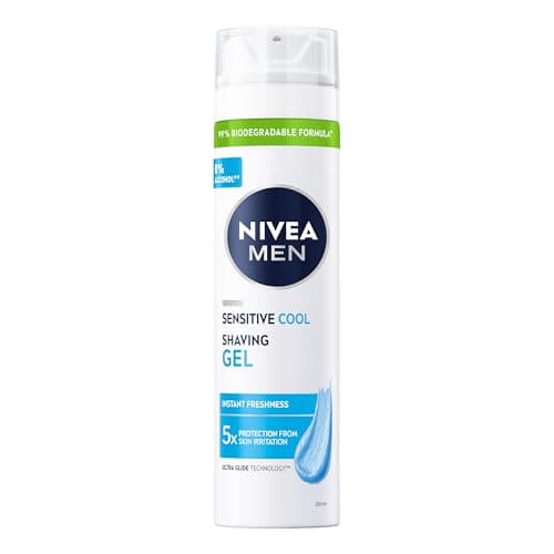 Image of NIVEA MEN Sensitive Cooling Shaving Gel (200 ml), Alcohol-Free Cool Sensitive Skin Shave Gel for Men, Gentle Shave for Irritated Skin (Pack of 6)