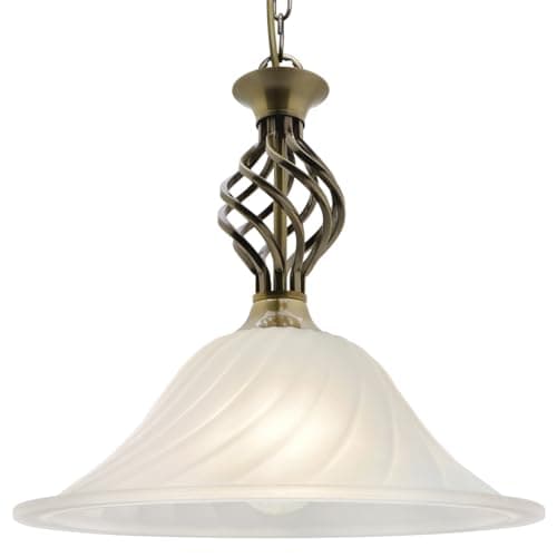 Image of Antique Brass Pendant Light Fixture Chain Suspended Frosted Glass Ceiling Lamp Shade Vintage Dome H3123