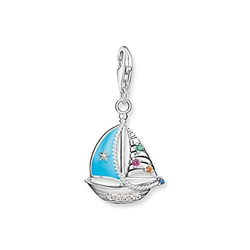 Image of Thomas Sabo Charm Pendant Sailing Boat 925 Sterling Silver, Blackened, Cold Enamel