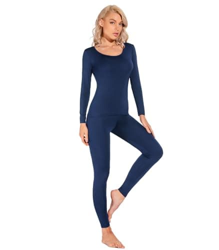 Image of Liang Rou Women's Scoop Neck Top & Bottom Ultra Thin Thermal Underwear Set Royal Blue Medium