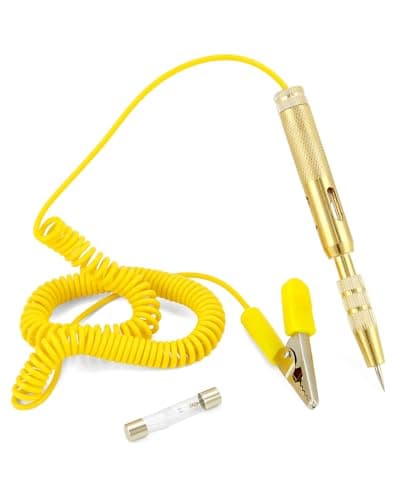 Image of QWORK® 6V 12V 24V Car Circuit Tester with Alligator Clip and Sharp Steel Probe, Car Electrical Tester with Test Light for Testing Low Voltage, Golden